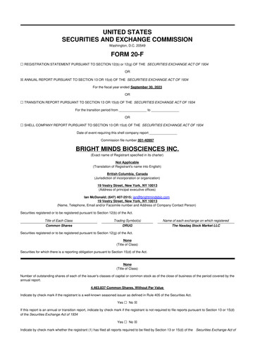 Thumbnail Bright Minds Biosciences 20-F Annual Report 