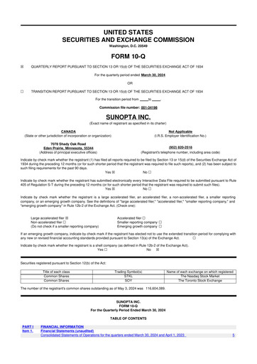 Thumbnail SunOpta 10-Q Quarterly Report FY2024 