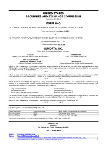 Thumbnail SunOpta 10-Q Quarterly Report FY2024 