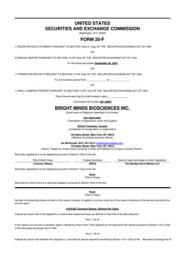 Thumbnail Bright Minds Biosciences 20-F Annual Report 