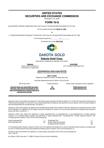 Miniature Dakota Gold 10-Q Rapport trimestriel  