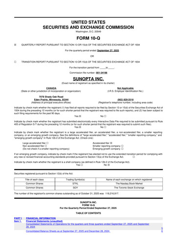 Thumbnail SunOpta 10-Q Quarterly Report FY2025 
