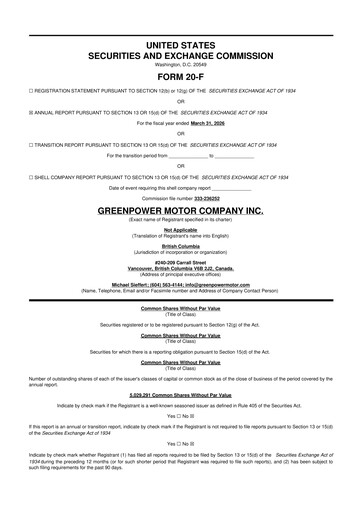 Vorschaubild GreenPower Motor Company 20-F Jahresbericht 2026