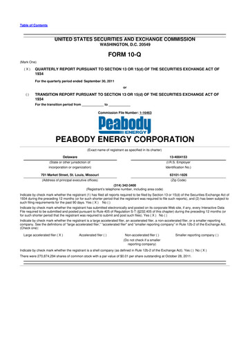 Miniature Peabody Energy
 10-Q Rapport trimestriel 2011 