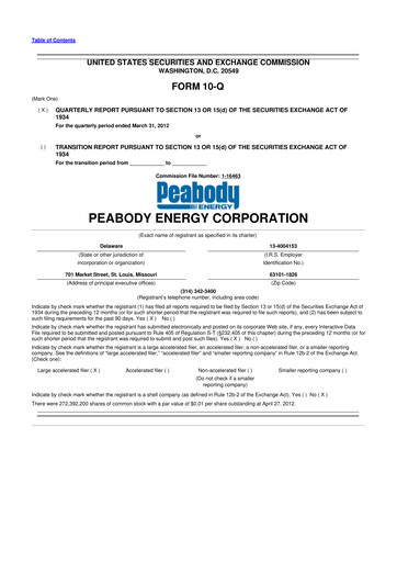 Miniature Peabody Energy
 10-Q Rapport trimestriel 2012 