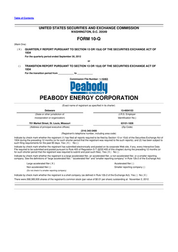 Miniature Peabody Energy
 10-Q Rapport trimestriel 2012 