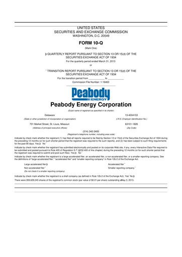 Miniature Peabody Energy
 10-Q Rapport trimestriel 2013 