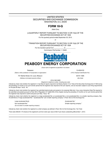 Miniature Peabody Energy
 10-Q Rapport trimestriel 2013 