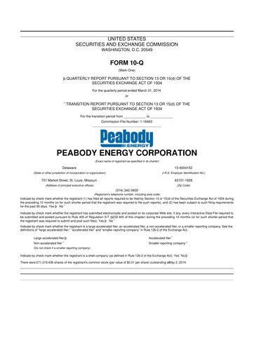 Miniature Peabody Energy
 10-Q Rapport trimestriel 2014 