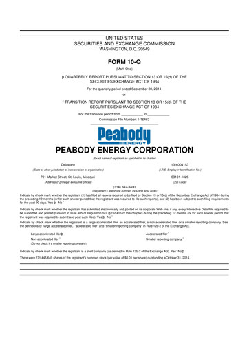 Miniature Peabody Energy
 10-Q Rapport trimestriel 2014 