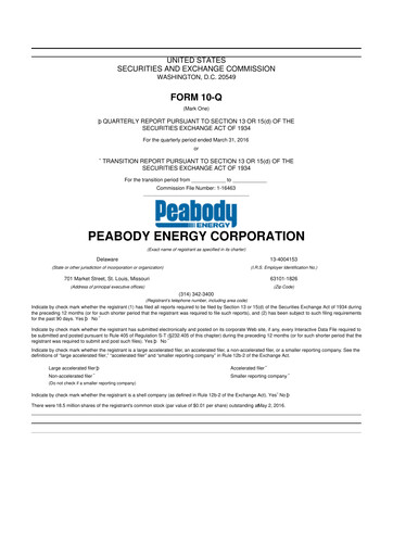 Miniature Peabody Energy
 10-Q Rapport trimestriel 2016 