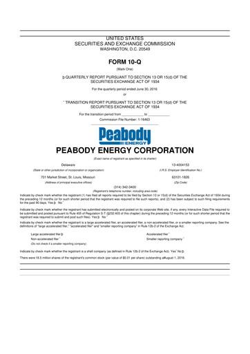 Miniature Peabody Energy
 10-Q Rapport trimestriel 2016 