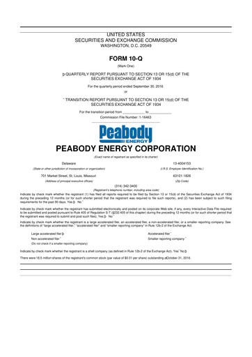 Miniature Peabody Energy
 10-Q Rapport trimestriel 2016 