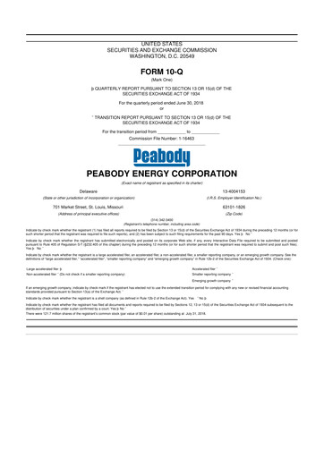 Miniature Peabody Energy
 10-Q Rapport trimestriel 2018 