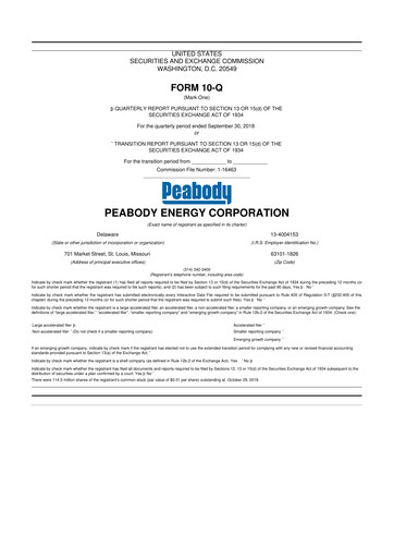 Miniature Peabody Energy
 10-Q Rapport trimestriel 2018 