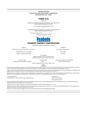 Miniature Peabody Energy
 10-Q Rapport trimestriel 2019 