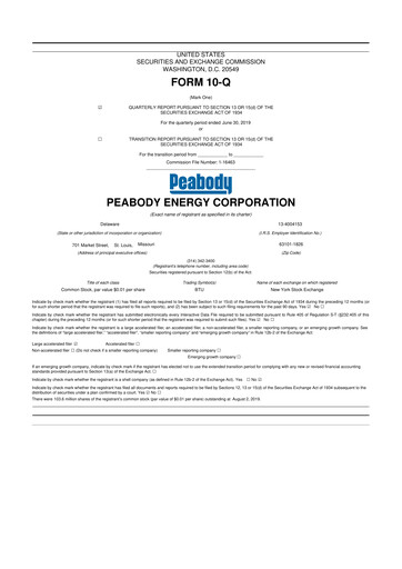Miniature Peabody Energy
 10-Q Rapport trimestriel 2019 