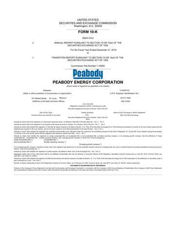 Thumbnail Peabody Energy
 10-K Annual Report 2019