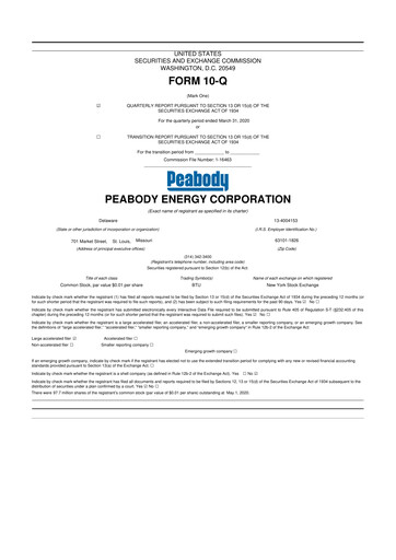 Miniature Peabody Energy
 10-Q Rapport trimestriel 2020 