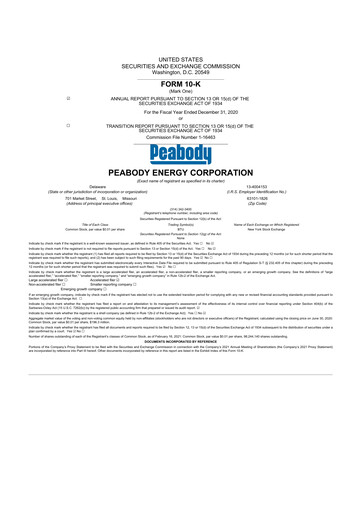 Thumbnail Peabody Energy
 10-K Annual Report 2020