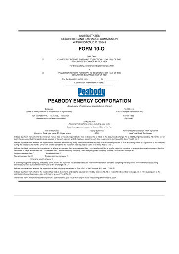 Miniature Peabody Energy
 10-Q Rapport trimestriel 2021 