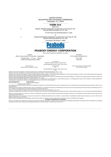 Thumbnail Peabody Energy
 10-K Annual Report 2022