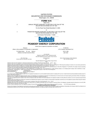 Miniature Peabody Energy
 10-K Rapport annuel 2025