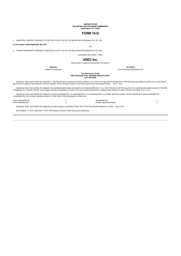Miniature Centrus Energy 10-Q Rapport trimestriel 2010 