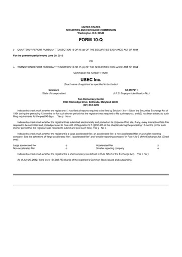 Miniature Centrus Energy 10-Q Rapport trimestriel 2012 
