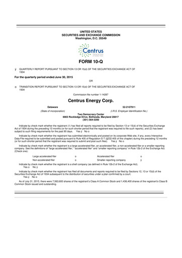 Miniature Centrus Energy 10-Q Rapport trimestriel 2015 