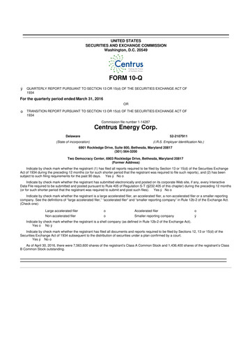 Miniature Centrus Energy 10-Q Rapport trimestriel 2016 