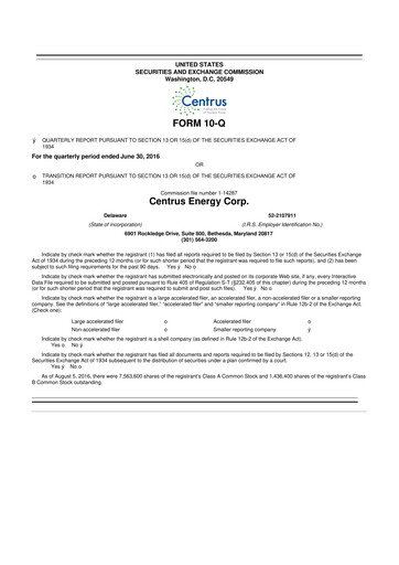 Miniature Centrus Energy 10-Q Rapport trimestriel 2016 