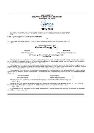 Miniature Centrus Energy 10-Q Rapport trimestriel 2016 