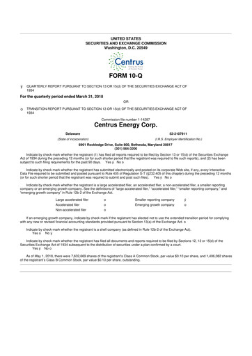 Miniature Centrus Energy 10-Q Rapport trimestriel 2018 