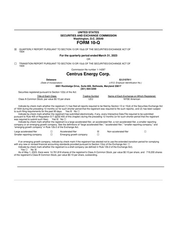 Miniature Centrus Energy 10-Q Rapport trimestriel 2023 