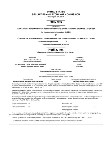 Vorschaubild Netflix 10-Q Quartalsbericht 2019 
