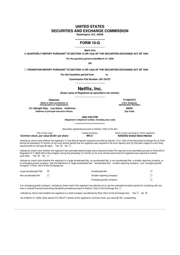 Miniature Netflix 10-Q Rapport trimestriel  