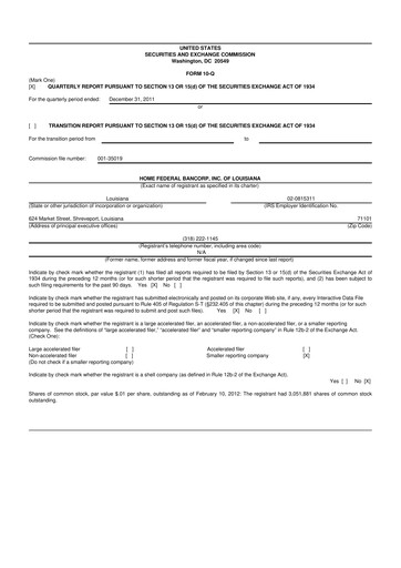 Thumbnail Home Federal Bancorp (HFB Bank) 10-Q Quarterly Report FY2012 