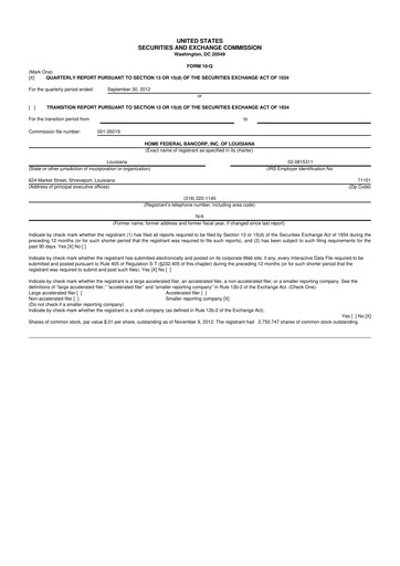 Thumbnail Home Federal Bancorp (HFB Bank) 10-Q Quarterly Report FY2013 