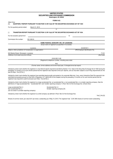 Thumbnail Home Federal Bancorp (HFB Bank) 10-Q Quarterly Report FY2013 