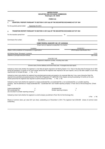 Thumbnail Home Federal Bancorp (HFB Bank) 10-Q Quarterly Report FY2014 