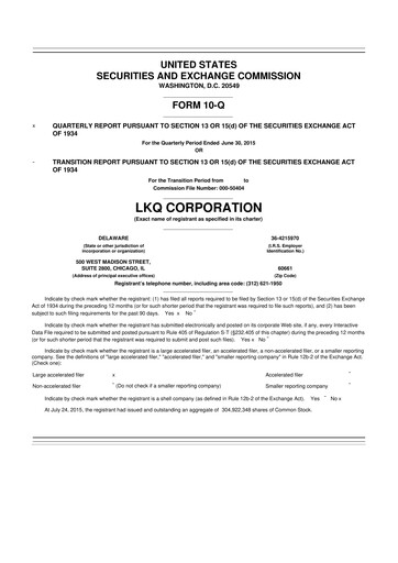 Thumbnail LKQ Corporation 10-Q Quarterly Report FY2015 