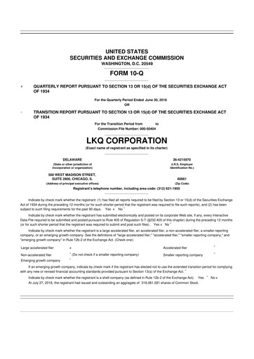 Thumbnail LKQ Corporation 10-Q Quarterly Report FY2018 