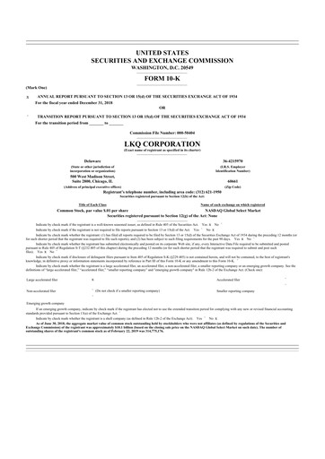 Thumbnail LKQ Corporation 10-K Annual Report 2018