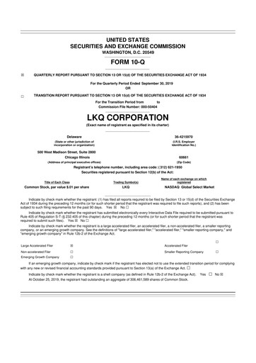 Thumbnail LKQ Corporation 10-Q Quarterly Report FY2019 
