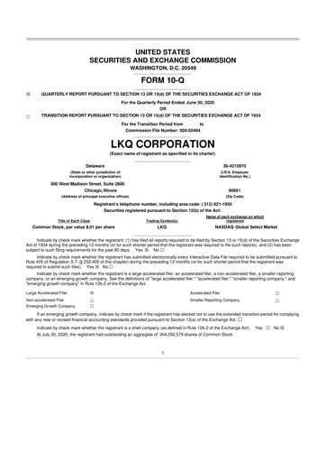 Thumbnail LKQ Corporation 10-Q Quarterly Report FY2020 