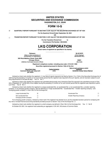 Thumbnail LKQ Corporation 10-Q Quarterly Report FY2021 
