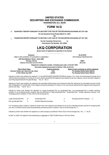 Thumbnail LKQ Corporation 10-Q Quarterly Report FY2024 