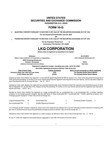 Thumbnail LKQ Corporation 10-Q Quarterly Report FY2025 