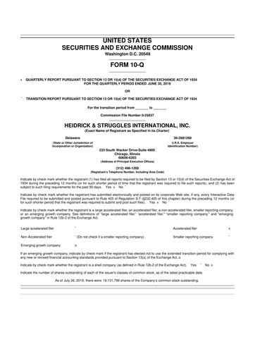 Miniature Heidrick & Struggles

 10-Q Rapport trimestriel 2019 